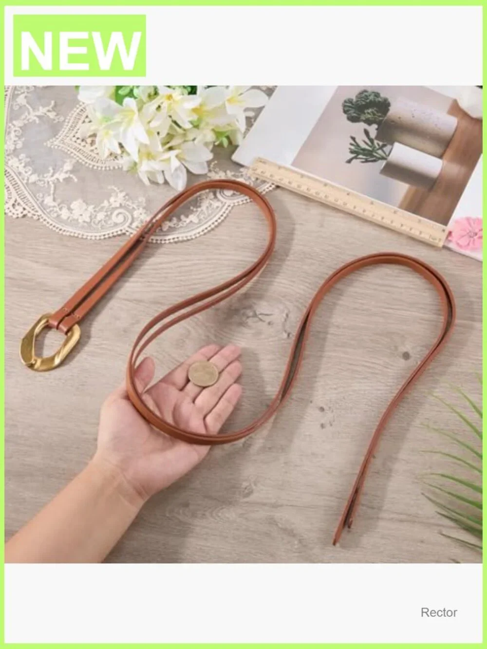 Genuine Leather Double Strap Tie Belt Adjustable Cowhide Skinny Waistband with